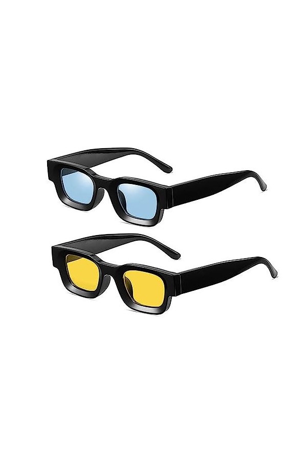 crazy bean Lunettes de Soleil Vintage Femme Rectangulaires 2 Paires Lunettes de Conduite Hommes Mode Protection UV400 Noir+Gr