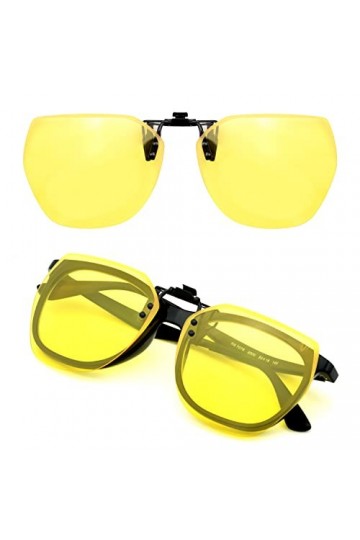 CREYESTAL Clip Lunettes Conduite de Nuit Polarisées, Anti-Eblouissement et Ultra léger, Surlunettes Verres Jaunes, Homme, Fem
