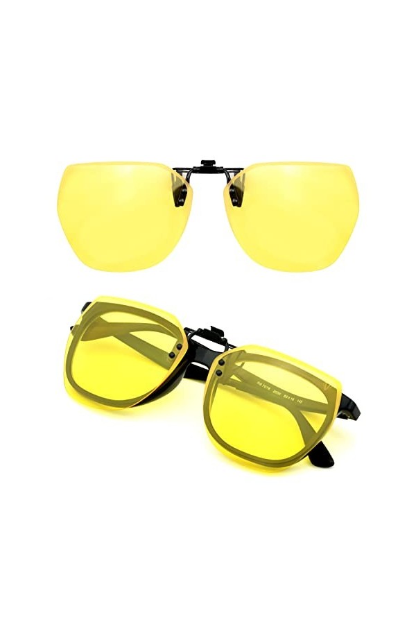 CREYESTAL Clip Lunettes Conduite de Nuit Polarisées, Anti-Eblouissement et Ultra léger, Surlunettes Verres Jaunes, Homme, Fem
