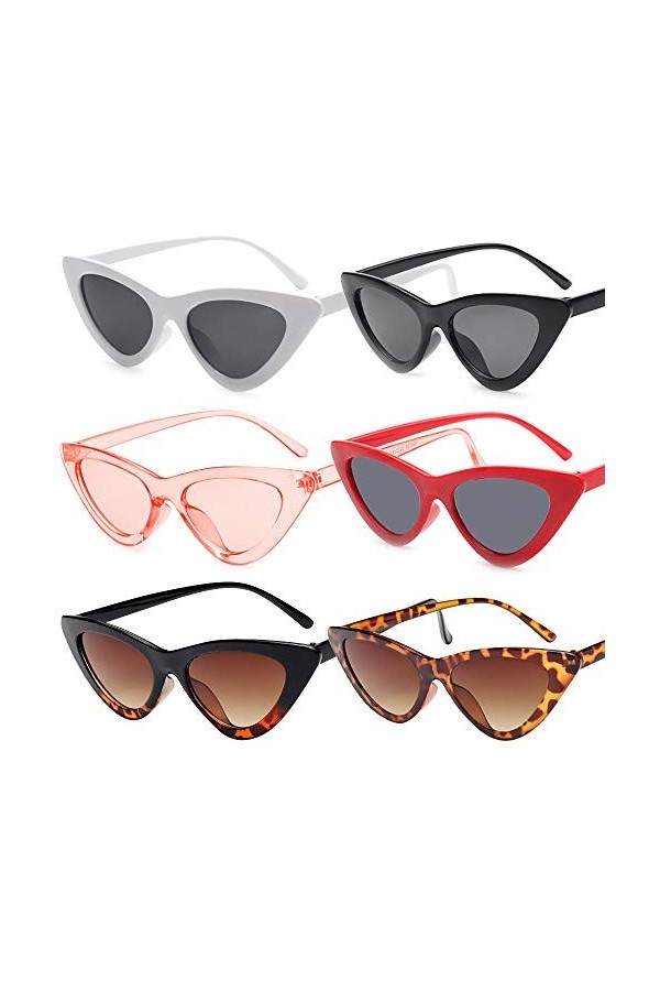 VINFUTUR 6pcs Oeil de Chat Lunettes, Rétro Triangulaire Cateye Lunettes Style Mode pour les Femmes Filles