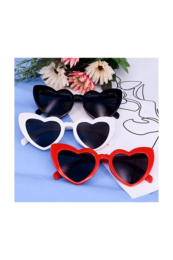 Lot de 3 lunettes de soleil en forme de cœur tendance - Lunettes vintage en forme de cœur - Lunettes de soleil rétro - Lunett