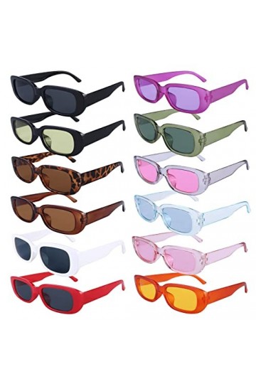 12 lunettes de soleil rectangulaires vintage pour homme et femme - Lunettes de soleil tendance - Lunettes de soleil rétro ave