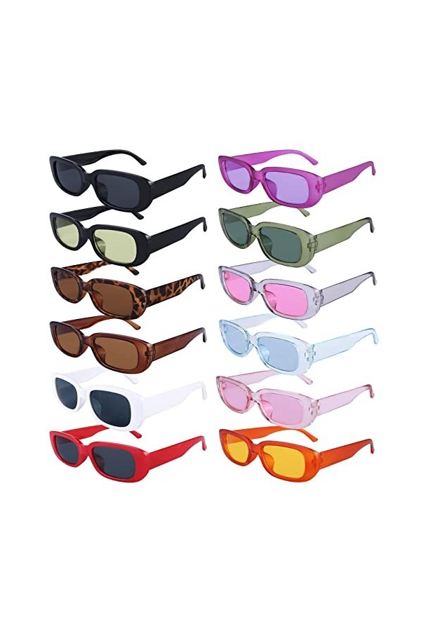 12 lunettes de soleil rectangulaires vintage pour homme et femme - Lunettes de soleil tendance - Lunettes de soleil rétro ave