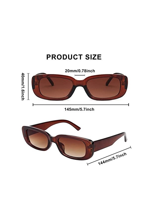 12 lunettes de soleil rectangulaires vintage pour homme et femme - Lunettes de soleil tendance - Lunettes de soleil rétro ave