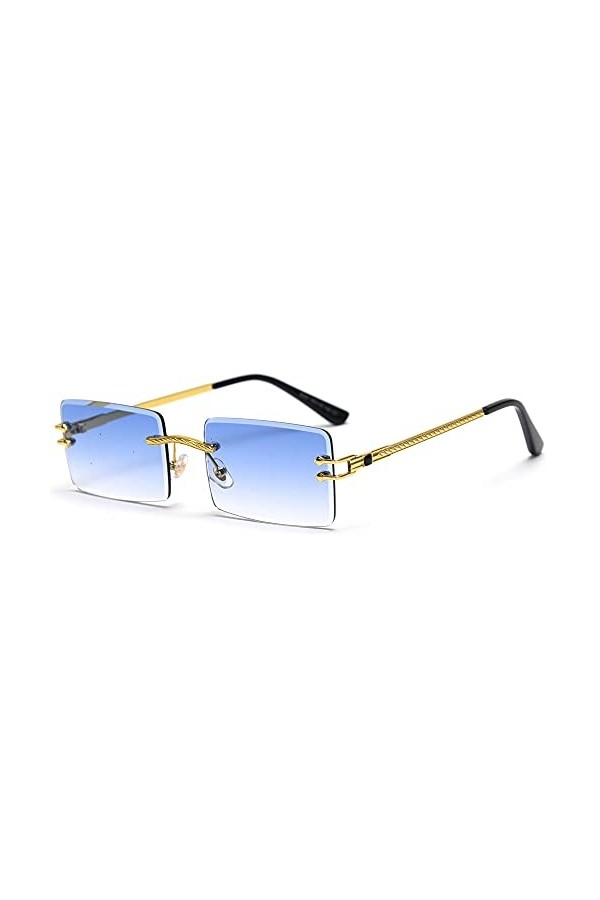 LIGOES Lunettes de soleil rectangulaires sans monture vert bleu verre miroir lunettes de soleil femmes Uv400 rétro hommes nua