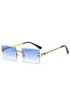 LIGOES Lunettes de soleil rectangulaires sans monture vert bleu verre miroir lunettes de soleil femmes Uv400 rétro hommes nua