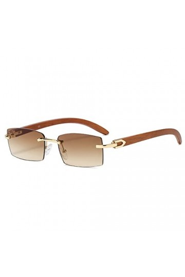kachawoo Lunettes de soleil sans monture sans monture femmes mode lunettes de soleil avec jambes en bois dimitation bleu ver
