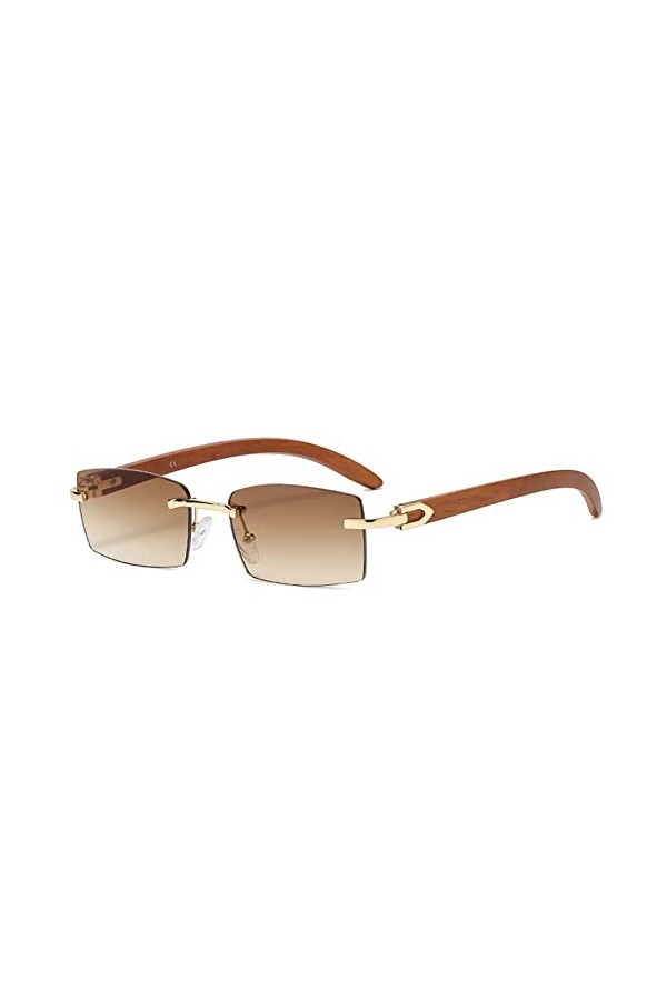 kachawoo Lunettes de soleil sans monture sans monture femmes mode lunettes de soleil avec jambes en bois dimitation bleu ver