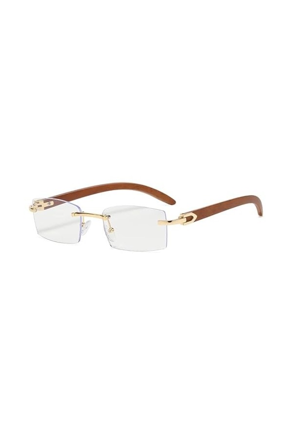 kachawoo Lunettes de soleil sans monture sans monture femmes mode lunettes de soleil avec jambes en bois dimitation bleu ver