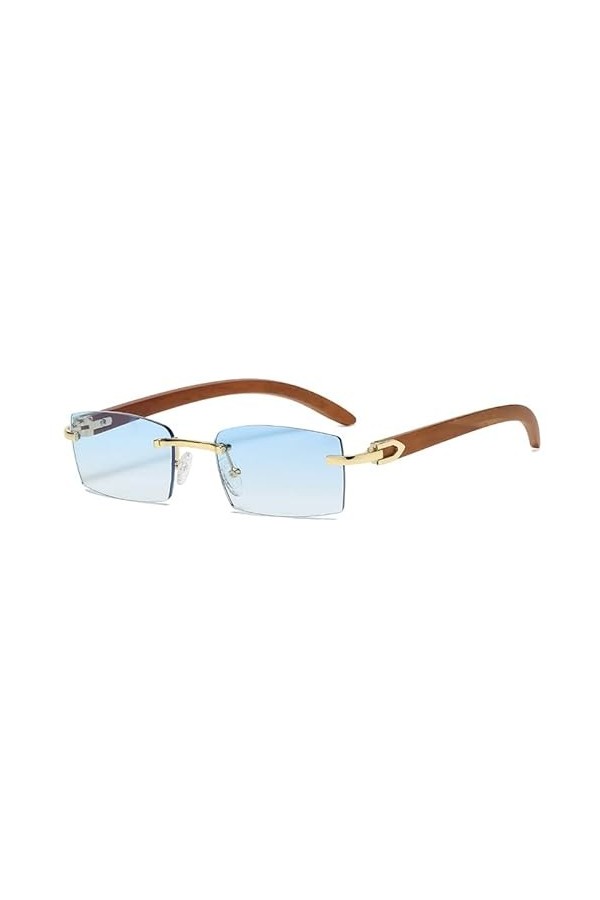 kachawoo Lunettes de soleil sans monture sans monture femmes mode lunettes de soleil avec jambes en bois dimitation bleu ver