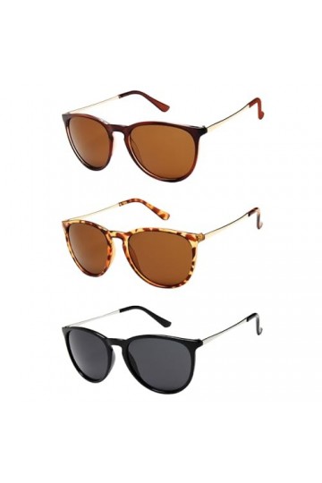 SKHAOVS 3pieces lunettes de soleil unisexes, rondes vintage pour femmes, monture en métal, lunettes de soleil rétro polarisée