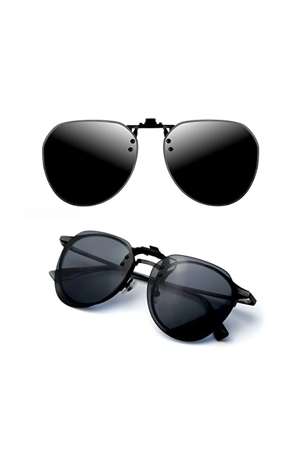 CREYESTAL Clip Lunettes de Soleil Polarisées, Relevable et Ultra léger, Surlunettes de soleil, Clip Solaire, Homme, Femme, 10