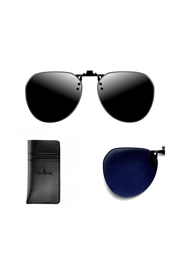 CREYESTAL Clip Lunettes de Soleil Polarisées, Relevable et Ultra léger, Surlunettes de soleil, Clip Solaire, Homme, Femme, 10