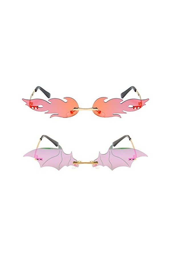 Qixuer Lunettes De Soleil Flamme, Lunettes De Soleil Flamme Femme 1 Lunettes De Flamme Et 1 Lunettes De Chauve-Souris Lunette