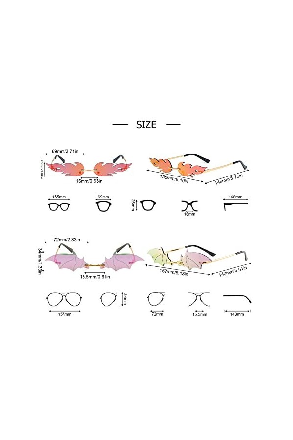 Qixuer Lunettes De Soleil Flamme, Lunettes De Soleil Flamme Femme 1 Lunettes De Flamme Et 1 Lunettes De Chauve-Souris Lunette