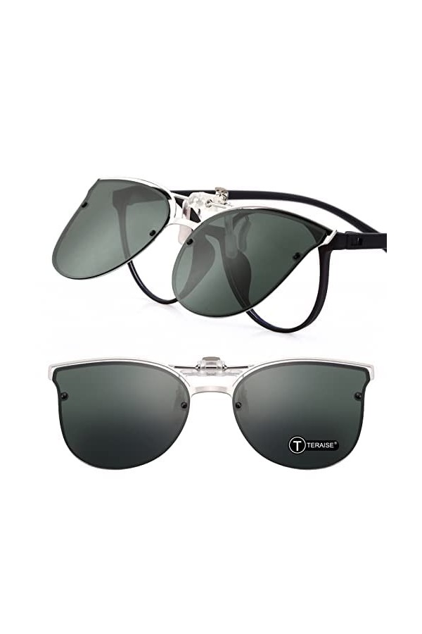TERAISE Lunettes De Soleil à Clip pour Femmes pour Verres Polarized Flip Up Lunettes De Soleil à Monture pour Chats Vintage