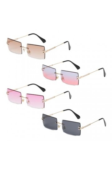 EUPSIIU 4 Paires Rétro Rectangle Lunettes de Soleil Mode Monture Carrées Lunettes de Soleil Pour Femmes Hommes Classique Simp