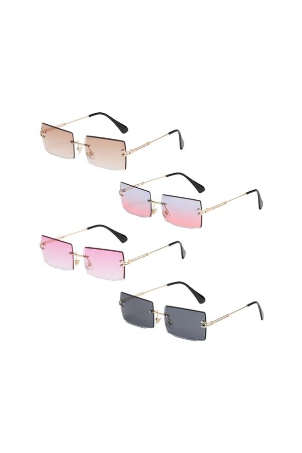 EUPSIIU 4 Paires Rétro Rectangle Lunettes de Soleil Mode Monture Carrées Lunettes de Soleil Pour Femmes Hommes Classique Simp