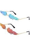Haihen 2 Paires À La Mode Élégant Flamme Lunettes De Soleil Sans Monture Couleur Miroir Feu Flamme Forme Lunettes pour Hommes