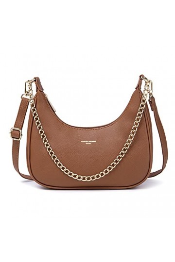 David Jones - Sac à Main Bandoulière Porté Epaule Forme Besace Banane Femme - Sac Chaînes Simili Cuir PU Rigide Porté sous Ep