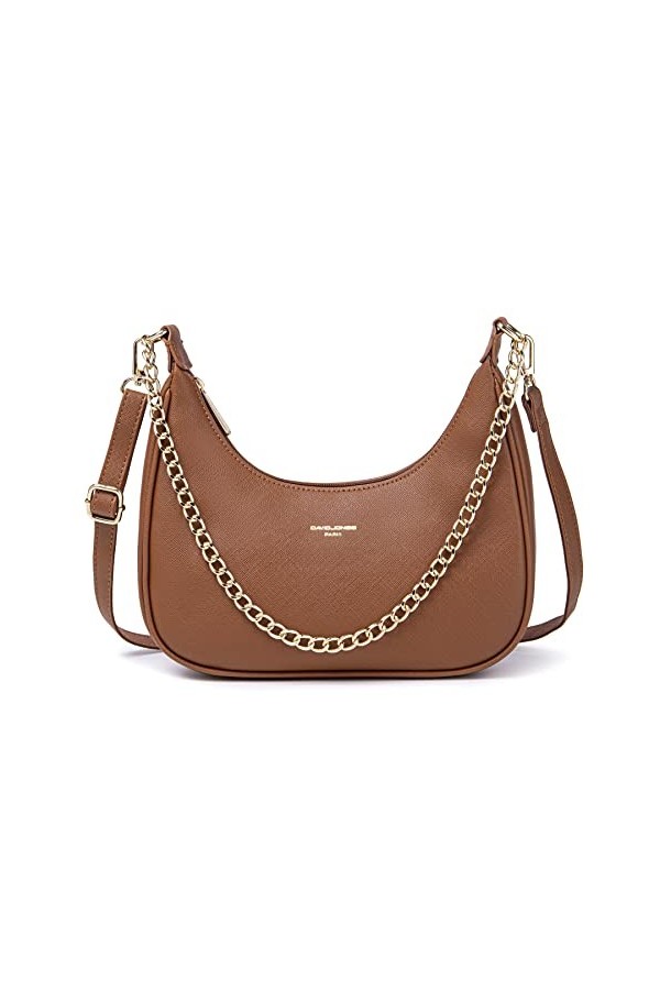 David Jones - Sac à Main Bandoulière Porté Epaule Forme Besace Banane Femme - Sac Chaînes Simili Cuir PU Rigide Porté sous Ep