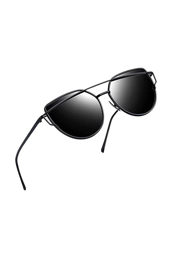 Joopin Lunette de Soleil Femme Polarisées Œil de Chat - Lunette de Soleil Mode UV400 et Lunette de Soleil Femme Noir Rétro So