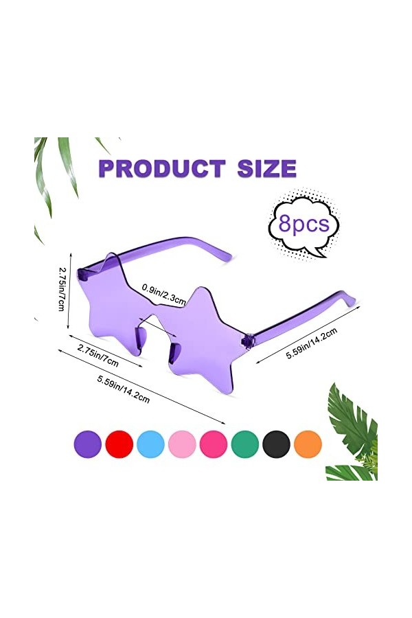 LUTER Lunettes de Soleil Étoile, Lunettes de Soleil Étoile Transparentes Colorées Lunettes de Soleil Sans Monture pour Femme 