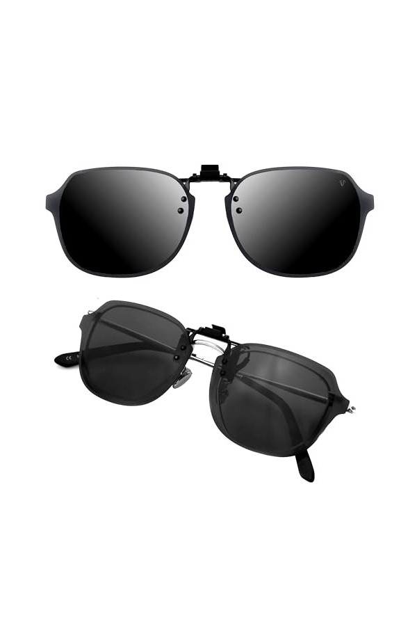 CREYESTAL Clip Lunettes de Soleil Polarisées, Relevable et Ultra léger, Surlunettes de soleil, Clip Solaire, Homme, Femme, 10