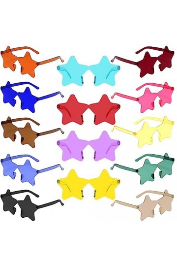 14 Paires HD Lunettes de Fête, Verres de Fête , Lunettes de Soleil Sans Monture en Forme détoile, Lunettes Vintage Hippie de