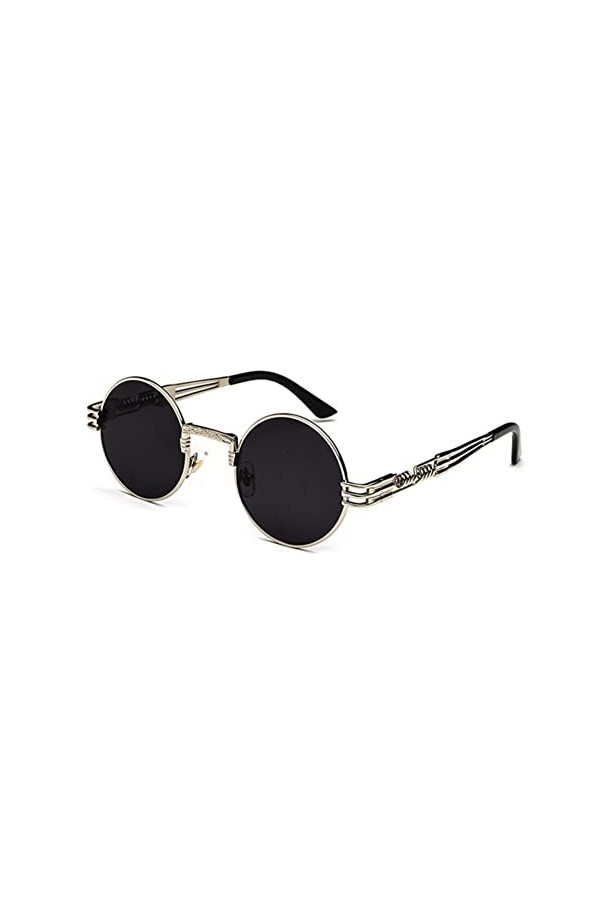 BOUACOUA Lunettes de Soleil Homme Femme Retro Steampunk Style Ronde Métallique Monture
