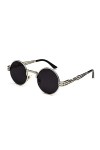 BOUACOUA Lunettes de Soleil Homme Femme Retro Steampunk Style Ronde Métallique Monture
