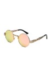 BOUACOUA Lunettes de Soleil Homme Femme Retro Steampunk Style Ronde Métallique Monture
