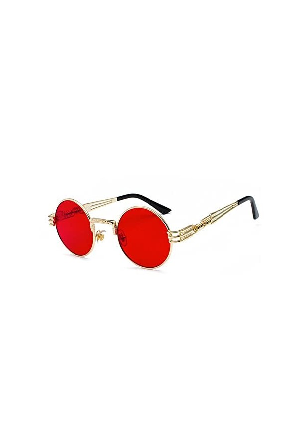 BOUACOUA Lunettes de Soleil Homme Femme Retro Steampunk Style Ronde Métallique Monture