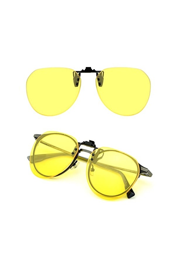 CREYESTAL Clip Lunettes Conduite de Nuit Polarisées, Anti-Eblouissement et Ultra léger, Surlunettes Verres Jaunes, Homme, Fem