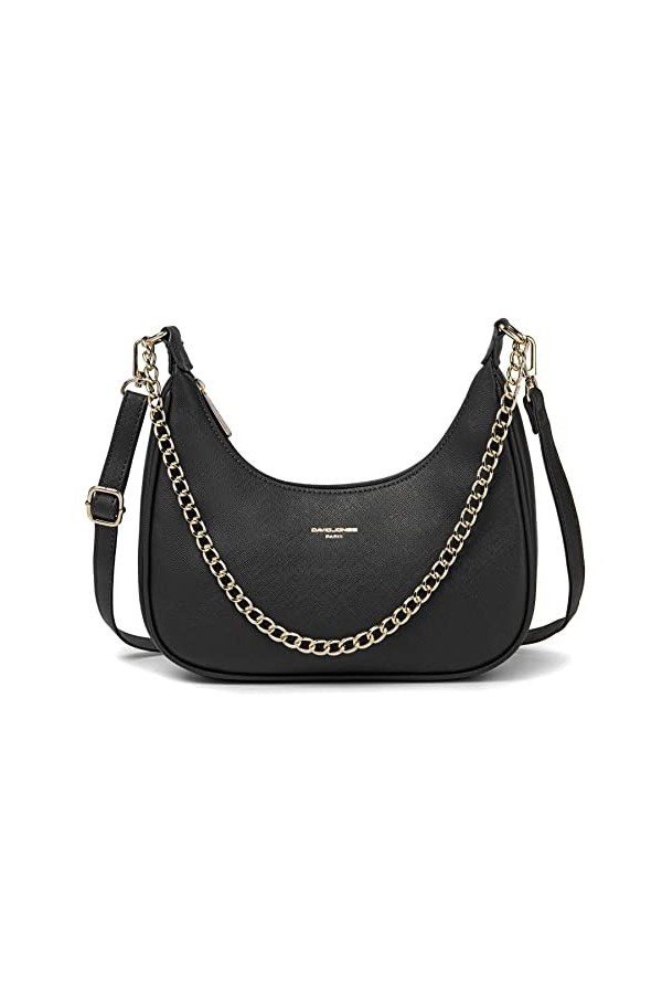 David Jones - Sac à Main Bandoulière Porté Epaule Forme Besace Banane Femme - Sac Chaînes Simili Cuir PU Rigide Porté sous Ep