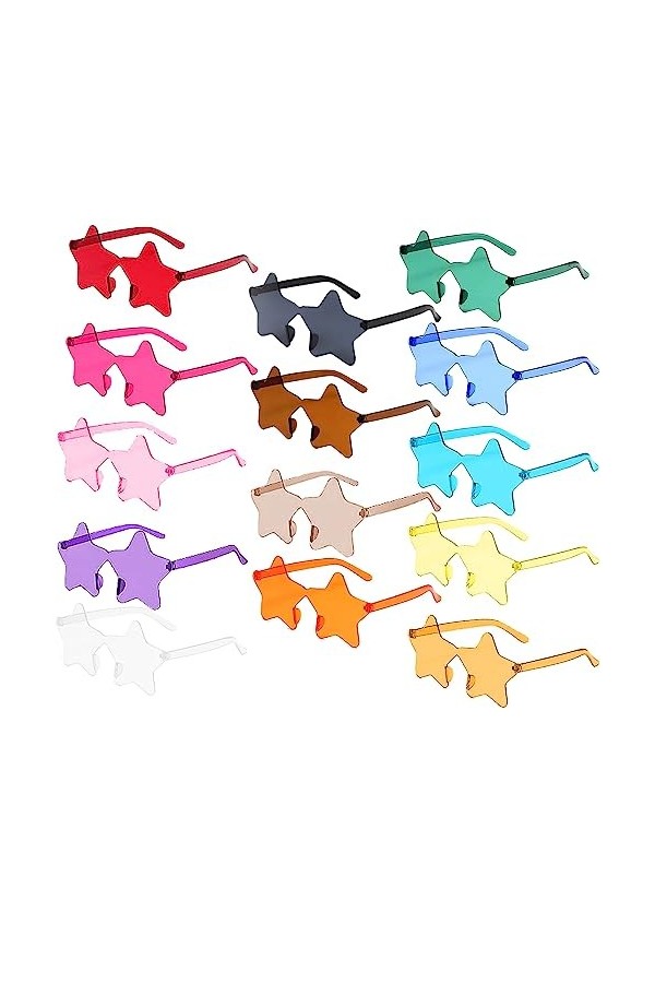 SUPRBIRD lunette Étoiles, 14 Paires de Lunettes Soleil Sans Monture en Forme Étoiles, Hippie Lunettes Fête en Étoiles lunette