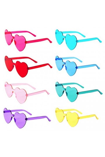 Berkelen Lunettes de Soleil en Forme de Coeur 8 Paires Lunettes Fête en Forme de Cœur Multicolores Lunettes Transparentes San