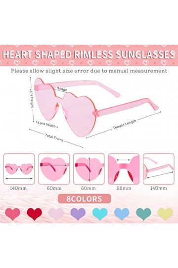Berkelen Lunettes de Soleil en Forme de Coeur 8 Paires Lunettes Fête en Forme de Cœur Multicolores Lunettes Transparentes San