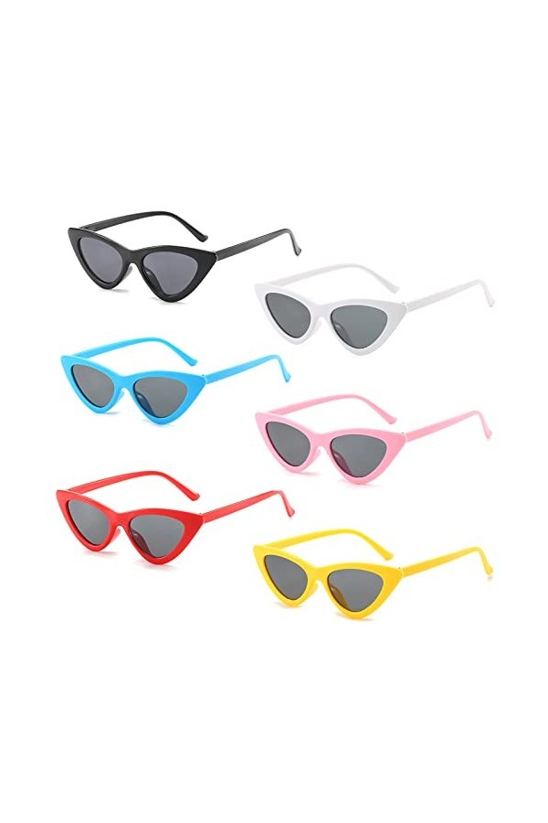 Bztzhm 6 Pièces Oeil de Chat Lunette Style Yeux de Chat, Lunettes de Soleil Triangle, Lunette de Soleil Femme Triangle Mode, 