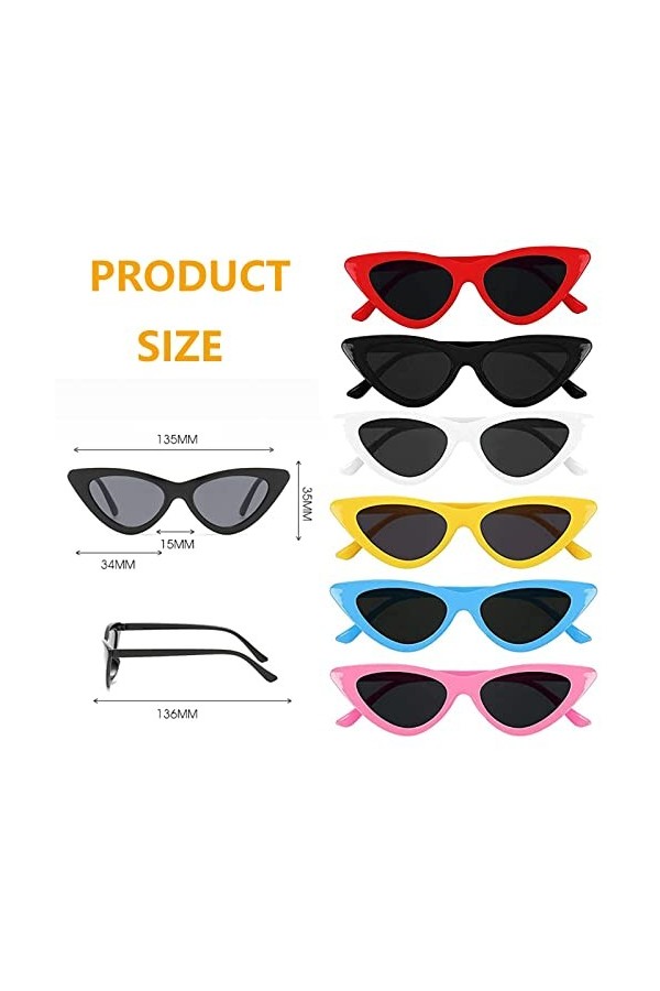 Bztzhm 6 Pièces Oeil de Chat Lunette Style Yeux de Chat, Lunettes de Soleil Triangle, Lunette de Soleil Femme Triangle Mode, 