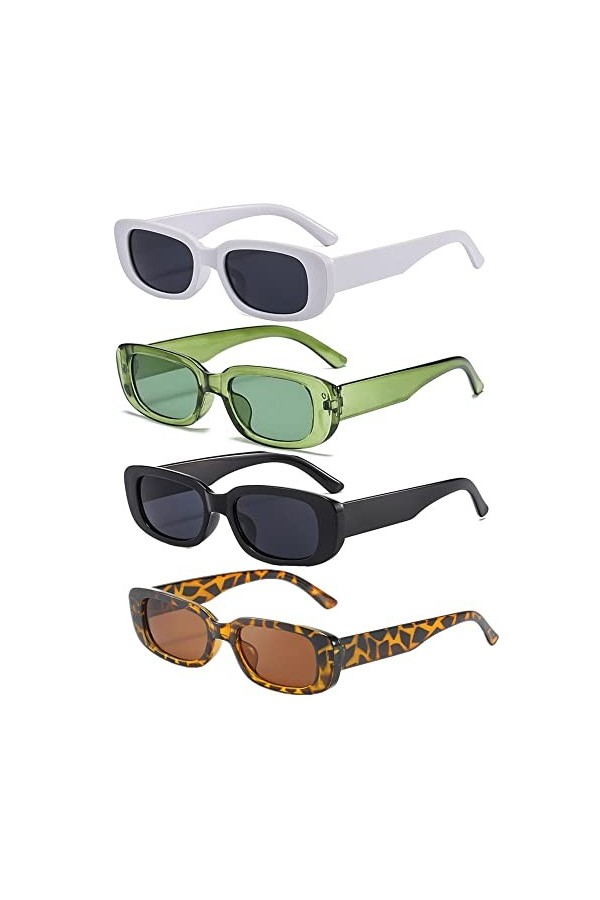 FSMILING Lot de 4/6 lunettes de soleil rectangulaires vintage pour homme et femme, lunettes de soleil de fête rétro avec prot