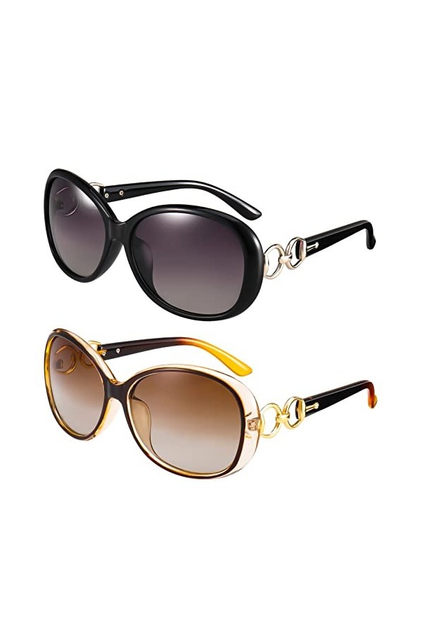 Lot de 2 grandes lunettes de soleil polarisées pour femme - Grandes lunettes de soleil classiques vintage avec protection UV