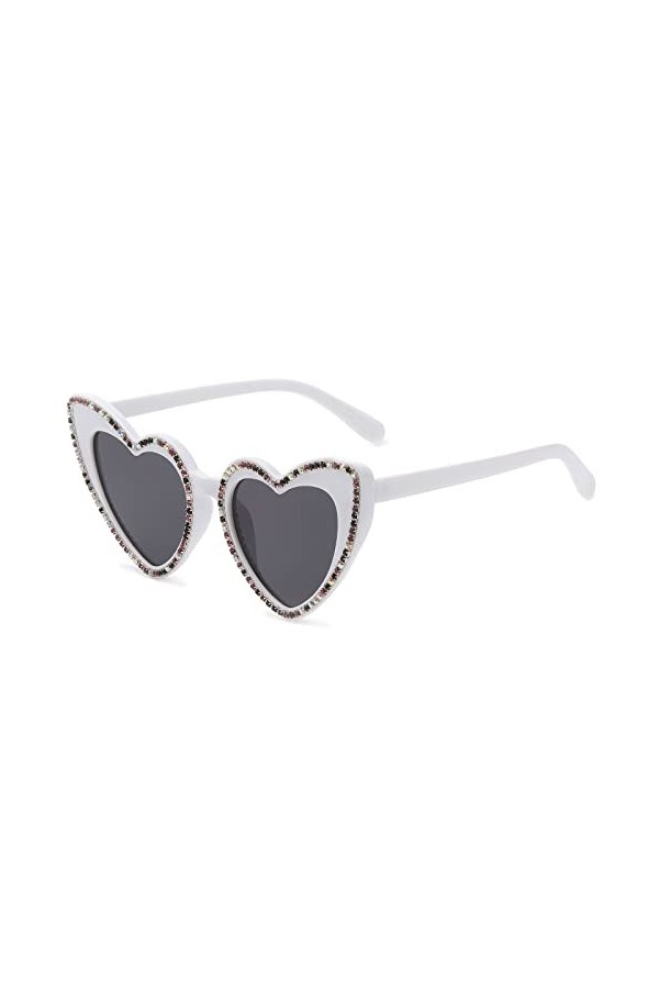 YAMEIZE Lunettes de Soleil Rhinestone en Forme de Cœur - avec Petits Strass pour Femmes Hommes Lunettes de Soleil Heart Diama