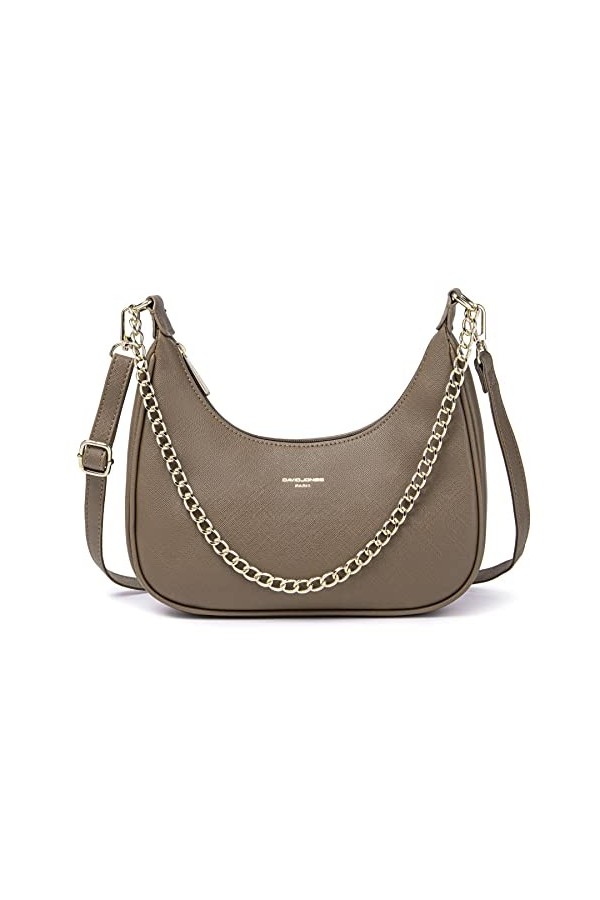 David Jones - Sac à Main Bandoulière Porté Epaule Forme Besace Banane Femme - Sac Chaînes Simili Cuir PU Rigide Porté sous Ep