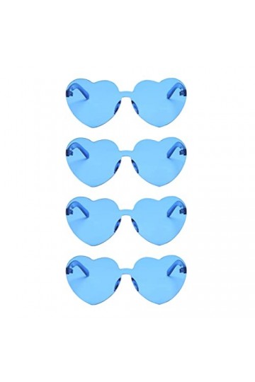 Amosfun 4Pcs Coeur Lunettes De Soleil Sans Monture Transparent En Forme De Coeur Lunettes Pour Femmes Filles Cotillons Bleu 