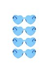 Amosfun 4Pcs Coeur Lunettes De Soleil Sans Monture Transparent En Forme De Coeur Lunettes Pour Femmes Filles Cotillons Bleu 