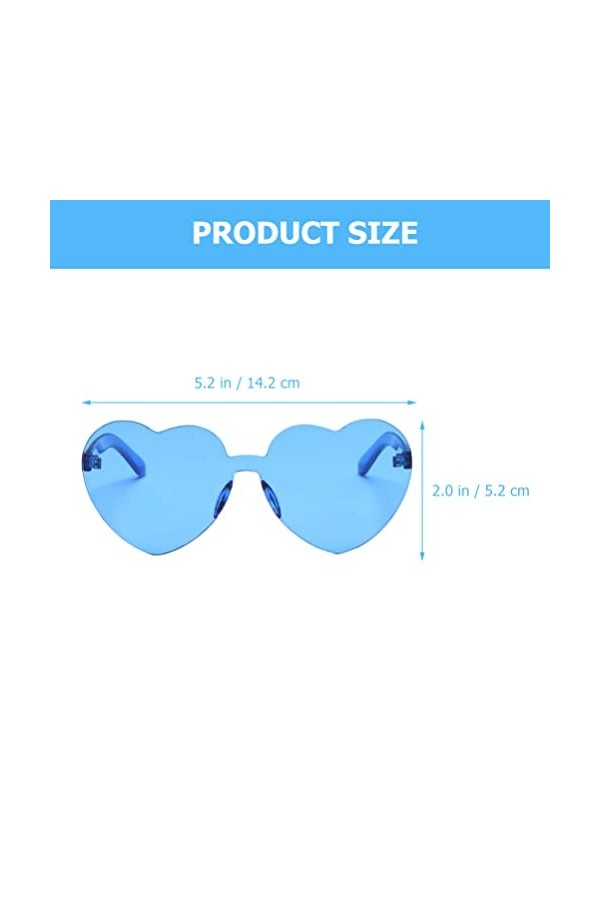Amosfun 4Pcs Coeur Lunettes De Soleil Sans Monture Transparent En Forme De Coeur Lunettes Pour Femmes Filles Cotillons Bleu 