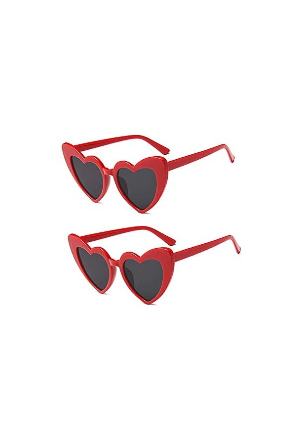 FOURCHEN Lunettes de soleil en forme de cœur pour femme, style rétro œil de chat, lentille rose, Medium