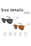 PSOWQ Lunettes de soleil 2 pièce femme polarisées rétro rondes style designer vintage protection UV400 - noir/imprimé léopard