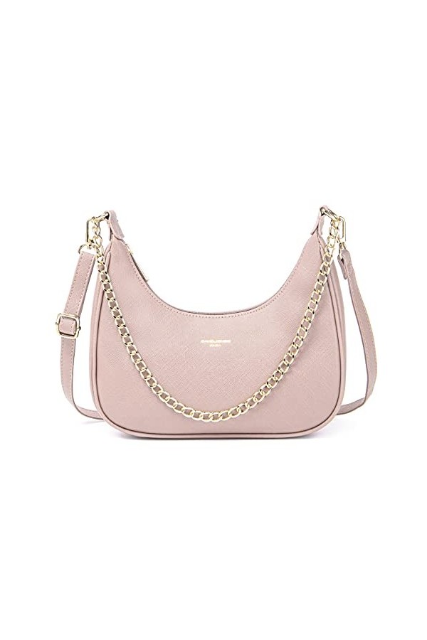 David Jones - Sac à Main Bandoulière Porté Epaule Forme Besace Banane Femme - Sac Chaînes Simili Cuir PU Rigide Porté sous Ep